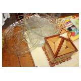 WOODEN STORAGE BOX & GLASS TRAYS