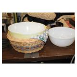 2 PYREX BOWLS & BASKET