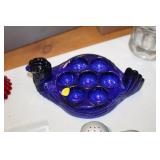 BLUE GLASS EGG PLATE
