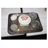 SILVER TRAY WITH GLASS JEWELRY BOXES
