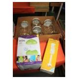 4 LARGE JARS WITH LIDS,HAND BLENDER,ETC