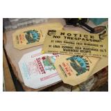 VINTAGE NO TRESPASSING SIGN & CORN MEAL BAGS