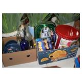 BOX OF BOTTLES,TINS,ETC