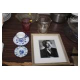 LOT OF GLASSWARE & FRAMED EINSTEIN PRINT