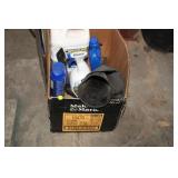 BOX OF CLEANING SUPPLIES & FUNNELS