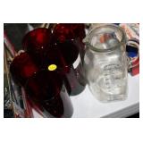 LOT OF RED GLASSWARE & VINTAGE PITCHER