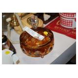 VINTAGE GLASS AMBER COIN DOT DISH