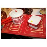 LOT OF ENAMELWARE & OPEN CLOSED SIGN