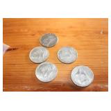 LOT OF 5 KENNEDY HALF DOLLARS, 40% SILVER