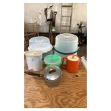 Cake keepers, pitcher , etc