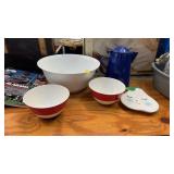 BOWLS, ENAMEL COFFEE POT