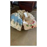 Basket of vintage linens