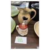 3 Rivers pottery pitcher & Santa sugar bowl