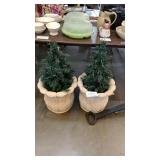 2 Planter with Christmas trees & lights