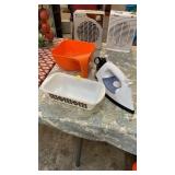 Iron, baking dish,plate & strainer