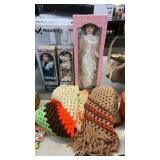 TWO AFGHANS,  THREE COLLECTOR DOLLS