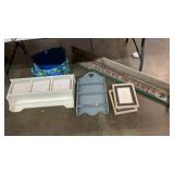 LOT OF WOODEN SHELVES, FRAMES, TOTE