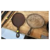 TWO CAST IRON FLAT SKILLETS
