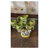 Inarko pitcher & glasses& hen in basket