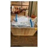 Basket, cross stitch bibs,towels, crewel Kit,etc