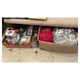 TWO BOXES OF CHRISTMAS DECOR, DISHES, ETC
