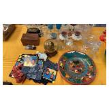 LOT OF GLASSWARE, BANDANAS, ETC