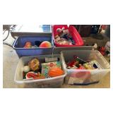 FOUR TOTES OF CHILDRENS TOYS