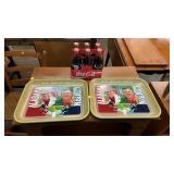 METAL ALABAMA/AUBURN TRAYS, COCA COLA BOTTLES