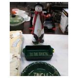 Snowman Decor and Rae Dunn Pie Plate and Loaf Pan