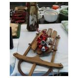 Christmas Decor, Santa and Wooden Sled Hanging