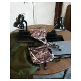 Lot of Camo Items and Desk Lamps, Etc.