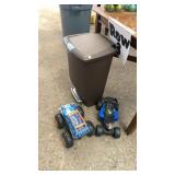Trash can & toy cars