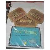 Set of Vintage Hot Mats and Good Morning Sign