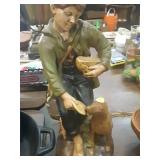 Vintage Ceramic Boy Feeding Bread to Dog 
17 "