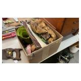 BOX OF MISC, RECORDS, PLANTERS, ETC