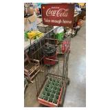 METAL COCA COLA ROLLING RACK, CRATE OF BOTTLES
