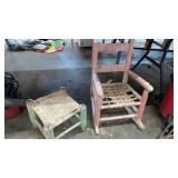 VINTAGE CHILDS ROCKING CHAIR AND STOOL