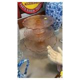 THREE PINK GLASS CAKE STANDS