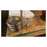 VINTAGE ASH TRAYS, SALT AND PEPPER SET
