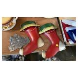 METAL CHRISTMAS STOCKING WALL HANGERS, WELCOME