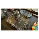LOT OF SERVING ITEMS, SILVER PLATED, ETC