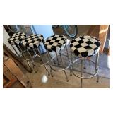FOUR CHECKER PATTERN STOOLS, 30" tall