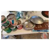 VINTAGE OIL CANS, HUBS, LICENSE PLATES
