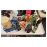 LOT OF VINTAGE ITEMS, BOTTLES, TINS, ETC