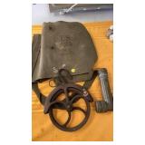 MILITARY GAS MASK BAG, FLASHLIGHT, VINTAGE PULLEY