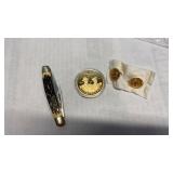 KNIFE, COIN, CUFFLINKS