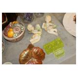 Green Glass Candle Holders,Angels,Leaf Dish,etc