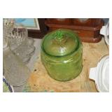 Green Depression Glass Jar with Lid