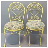 Metal Cafe Chairs With Padded Seats With Sea Design, Qty 2, 34" High