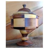 Inlaid Wood Pedestal Box With Lid
